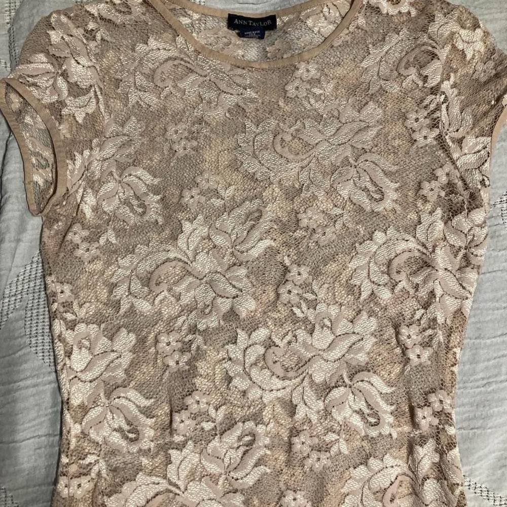 Ann Taylor Women's Floral Lace Blouse - Beige